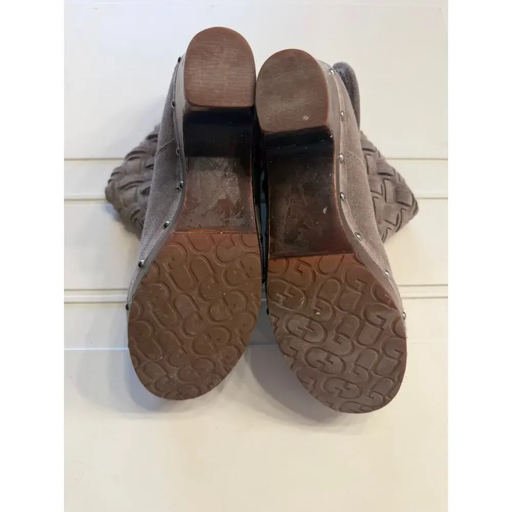 Ugg Womens Sz 9 Gray Tan Lynea Arroyo Weave Clog Convertibel Leather Boots